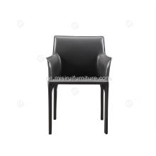 Italienische minimalistische schwarze Sattel -Leder -Armlehnenstühle